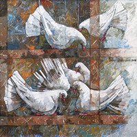 Iqbal Durrani, Living in Harmony, 26 x 26 Inch, Oil on Canvas, Figurative Painting, AC-IQD-089